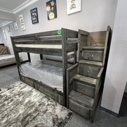 Twin Over Twin Bunk Bed Solid Wood 