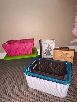 Household Plastic & Wood Storage Bins and Boxes Bundle