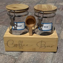Glass Coffee Canister w/Wooden Holder & Spoon