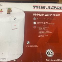 Brand new inbox, mini tank water heater 4 gallons plugs into standard 120 outlet