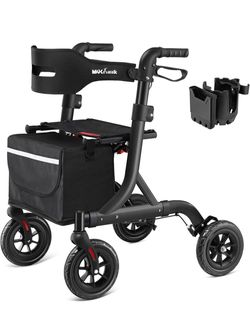 New MAXWALK Walkers for Seniors, Rollator Walker with Seat, 8" Rubber Wheels All Terrain Rollator Walker with Backrest, Aluminum Walkers Built-in Cabl