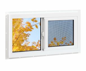 Vinyl Basement Window, Bathroom Sliding Window 32" x 18" White Double Pane Insulated Tempered Glass and Fiberglass Screen for Basement, Bathroom, Shed