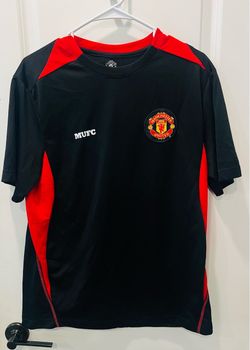 This black and red Manchester United soccer jersey