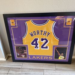 James Worthy Autographed Jersey Custom Framed 