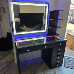 Gourges Vanity 8 Drawers RGB Light Inside LED Light Inside Drawers, Hollywood Mirror & Shelve $1199