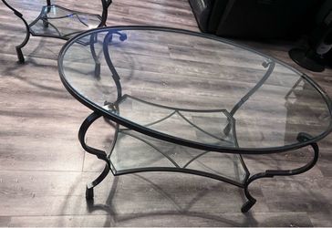 Oval Glass Coffee Table with Metal Frame