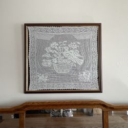 Lovely Vintage Crochet Pattern Framed Birds & Flowers 