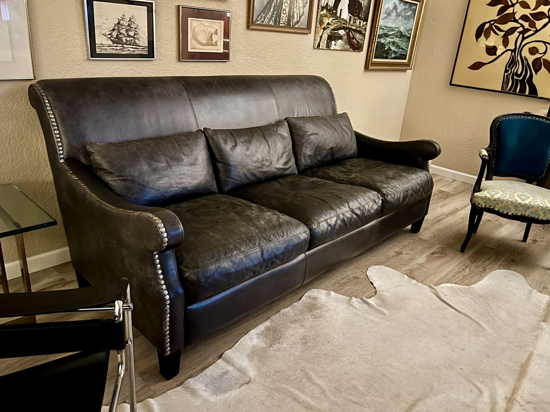 Italian Black Leather Sofa
