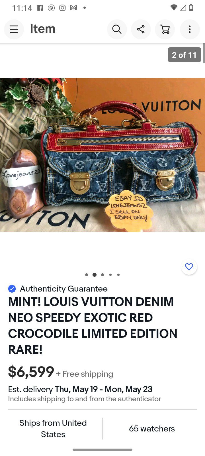 Louis Vuitton Denim Neo Speedy Red Aligator Exotic trim Limited Edition  Rare!
