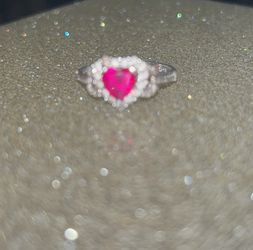 Silver Ring W/ Red Rubi Heart