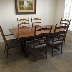 Wood and Wrought Iron Dining Room Table with 6 Chairs