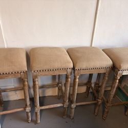 Set of 4 Counter Height Bar Stools – Upholstered, Wood