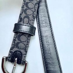 Authentic Coach Signature Black Jacquard & Leather Belt