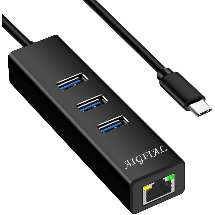USB-C to Gigabit Ethernet Adapter with 3-Port USB 3.0 Hub (Thunderbolt 3) RJ45 Gigabit Network Hub, 10/100/1000 Mbps, Compatible with MacBook Air 201