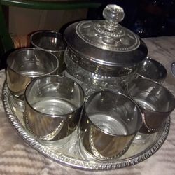 Vintage Glass Set On Serving Tray
