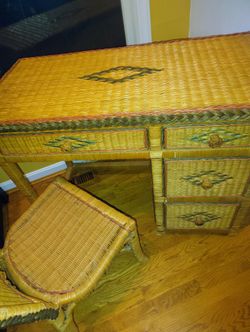 Vintage Wicker Desk And Chair