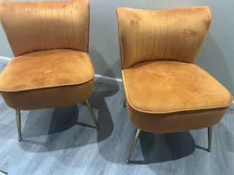 Orange Velvet Slipper Chairs (2 Chairs)