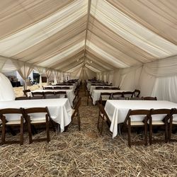Tent With Drape Fruitwood Chairs
