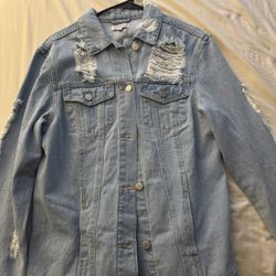 Fashion Nova Denim Ripped Jean Jacket 