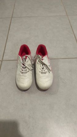 White and Dark Pink Girl Soccer Cleats
