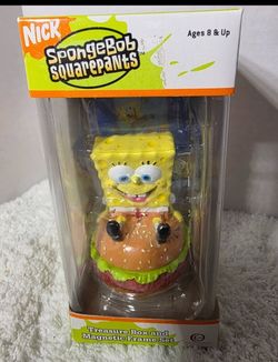 Vintage 1990's Treasure Box and Magnetic Frame Set - SpongeBob Sitting on a Hamburger