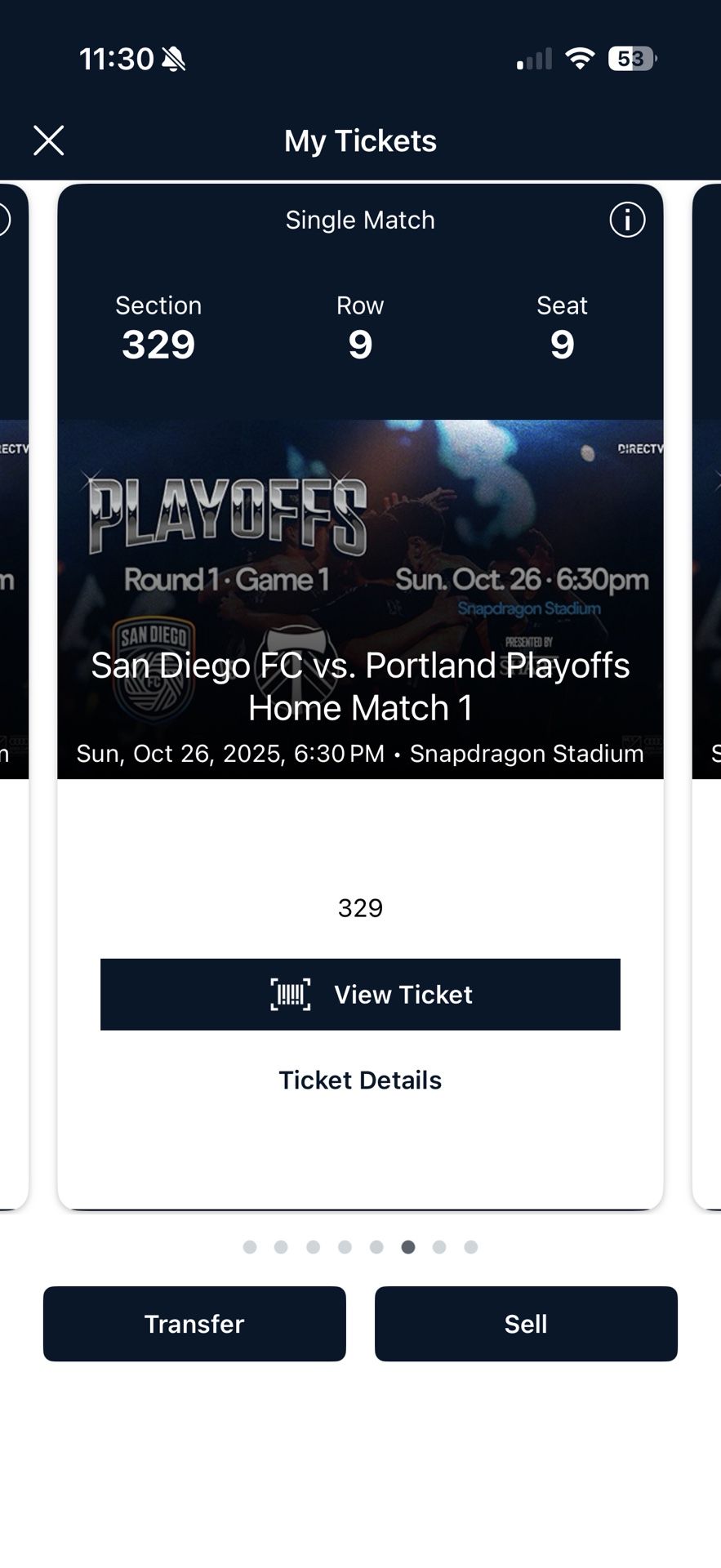 San Diego FC Playoff Tickets (2 Seats Sec 329 Row 8 & 9)