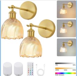 Vintage Battery Wall Sconce with Amber Tulip Glass Lampshade