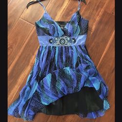 LAUNDRY BY SHELLI SEGAL blue/black spaghetti strap dress Sz 2