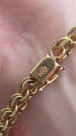 14K Gold mens Double Link Chain Bracelet