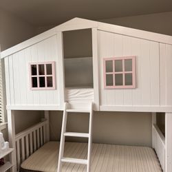 Kids Wooden House Bunk Bed