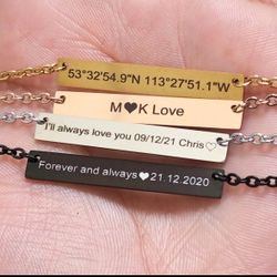 Stainless Steel Customizable Engraved Horizontal Bar Necklace 