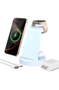 Charging Station for iPhone Charger Stand: 3 in 1 Wireless Charger for Apple iPhone 17 16e 16 15 14 13 12 Pro Max for Apple Watch 11-2 Series 