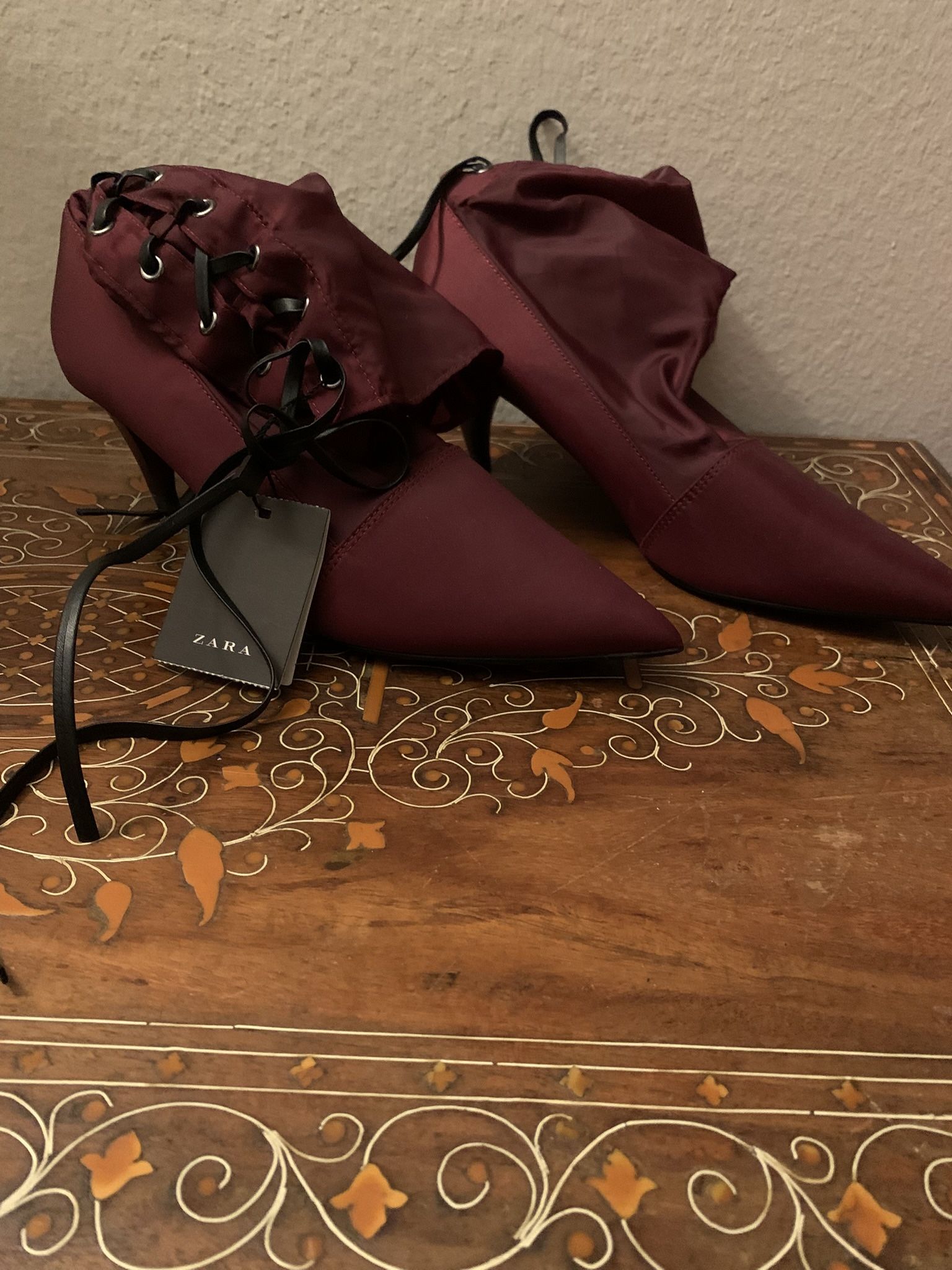 Zara Burgundy Fabric Boots