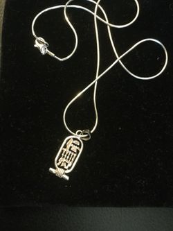 Silver Egyptian pendant with 18”inch long smooth silver chain / Unique writing in hieroglyphic characters 🇪🇬