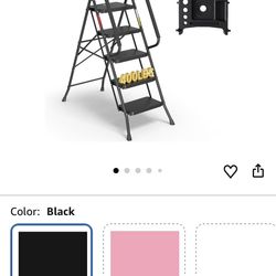 BONTEC 5-Step Ladder, 400lbs Max Load, Folding Step Stool with Tool Tray, Tool Bag, Handrails, Wide Anti-Slip Pedals, Sturdy Steel Ladder for Househol