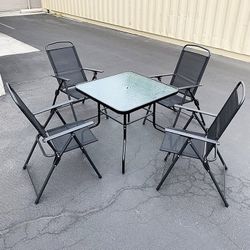 (Brand New) $100 Outdoor 5 Piece Patio Set (32x32” Table and 4pc Folding Chairs) Garden Furniture