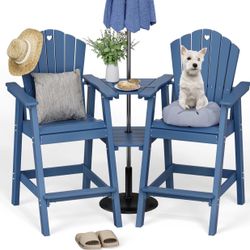 Tall Adirondack Chair Set of 2, All Weather HDPE Bar Height Adirondack Chair with Double