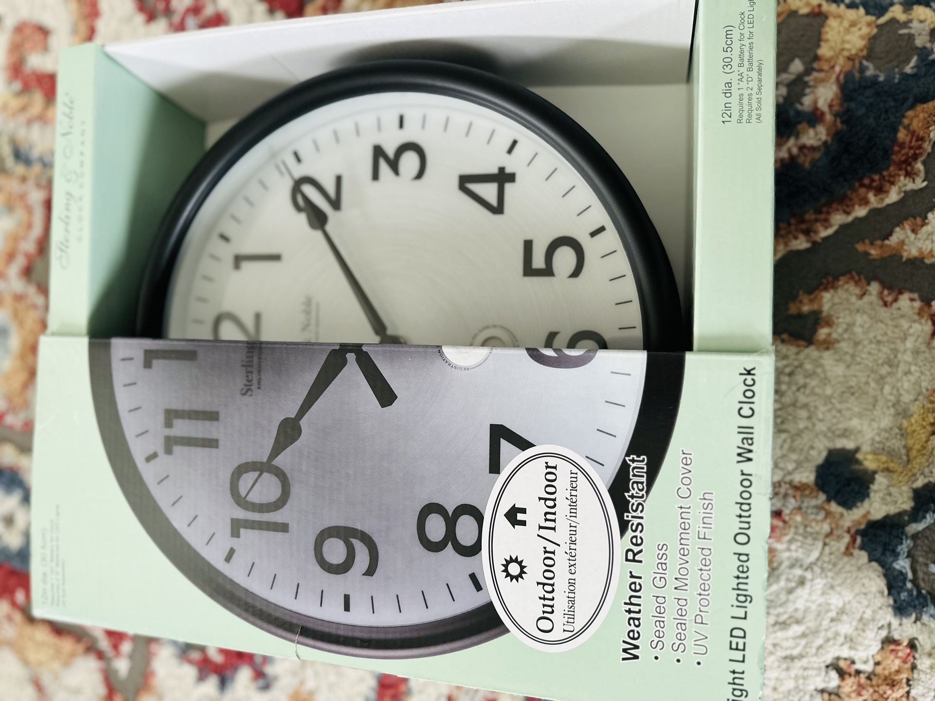 Sterling And noble Night LED Lighted Outdoor Wall clock Brand New