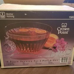 Anchor Hocking Crown Point Punch Bowl Set ( New Open Box )