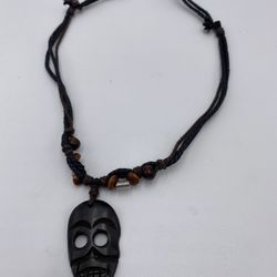 Wood African  Mask Pendant  Necklace 