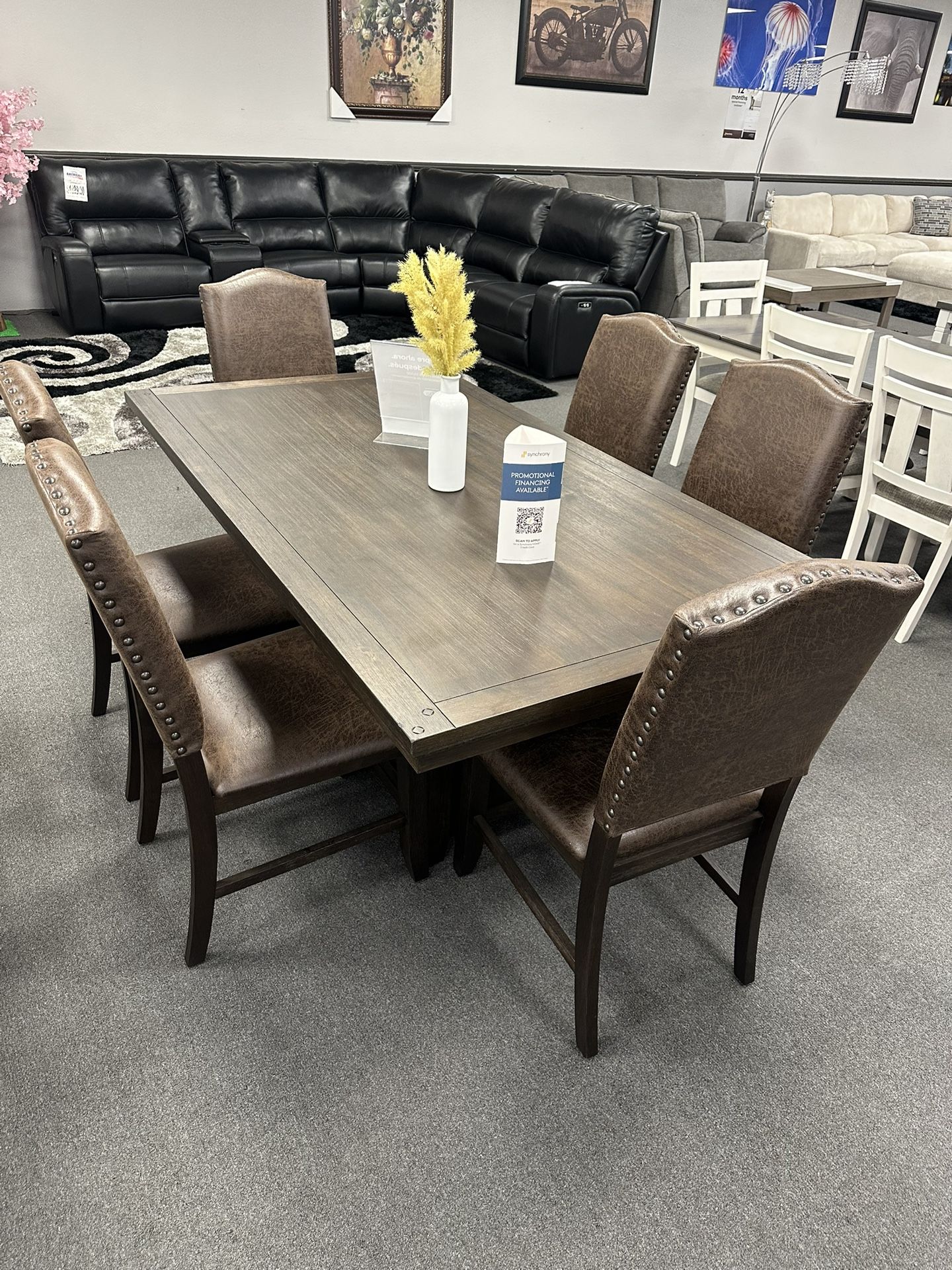 7PC Brown Dining Table Set