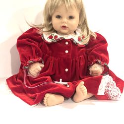 Arora Baby Doll With Pacifier And Red Velvet Dress Blonde Blue Eyed 