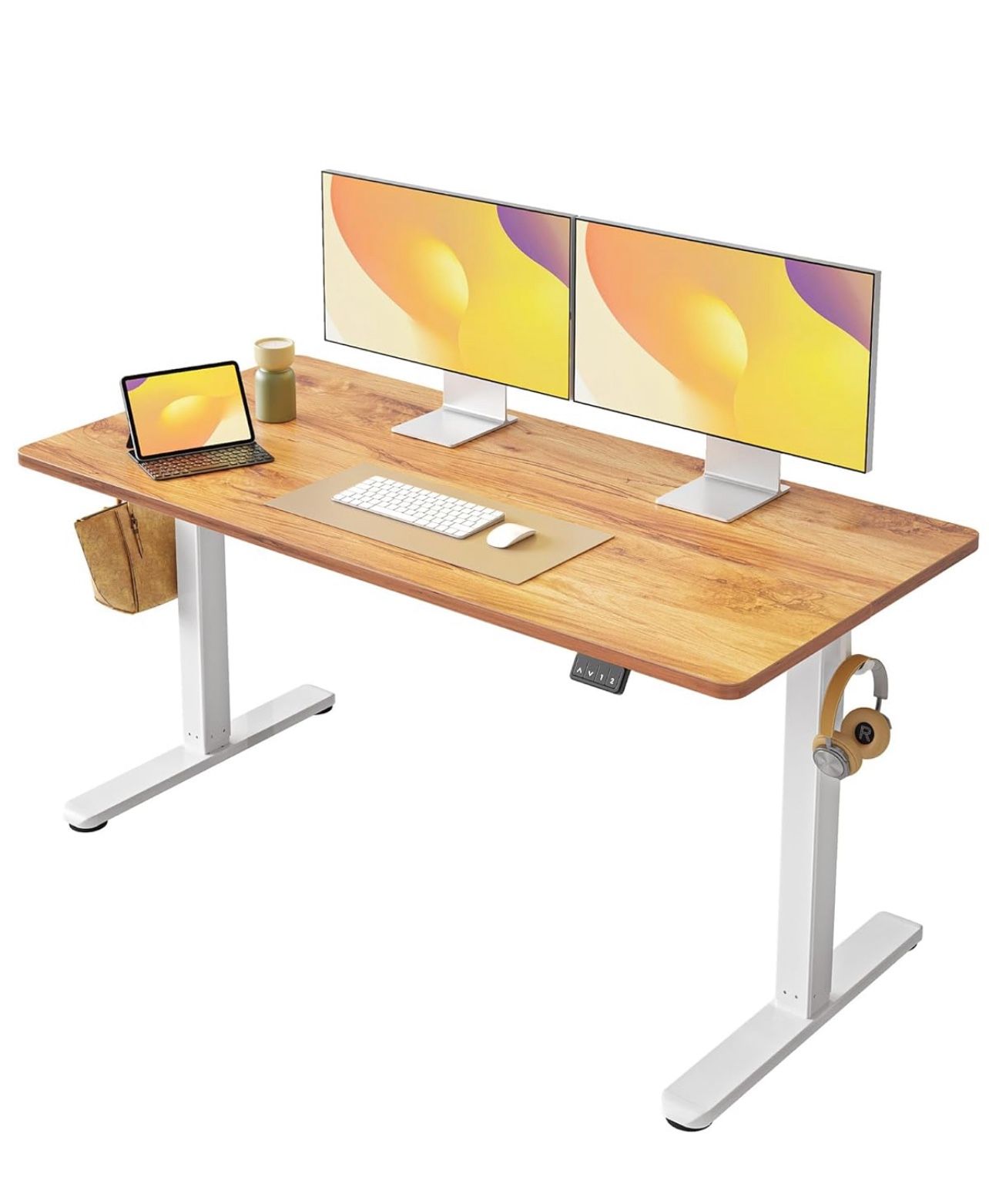 Electric Standing Desk Adjustable Height, 55 x 24 Inch Sit and Stand Desk, Home Office Desk, Ergonomic Workstation Computer Desk, Rustic Brown