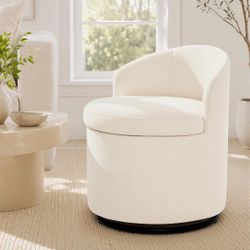 Beige or Pink swivel vanity stool chair with storage and backrest