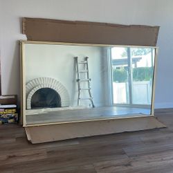 2 Vintage Mirrored Gold Closet Doors And Upper Track 