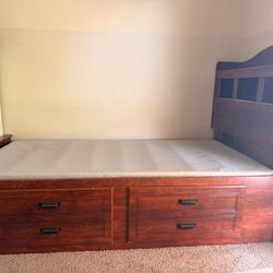 twin wooden storage (captain's) bed with drawers + headboard,