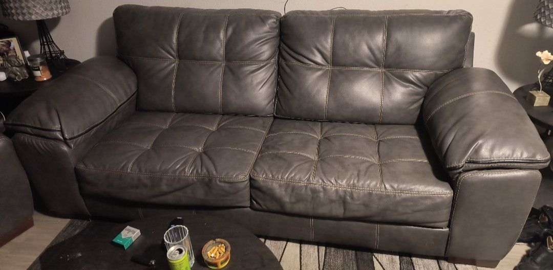 Leather Couch Set. Coffee Table And Two End Tables.