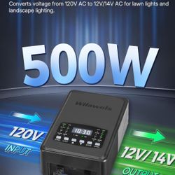 500W Low Voltage Landscape Transformer, 2 Zone Independent Control Landscape Lighting Transformer, 120VAC to 12/14V AC Low Voltage Transformer with Ti