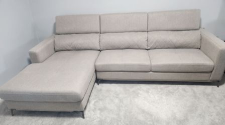 Modern L-Shaped Sectional Sofa with Adjustable Headrests – Beige / Dove
