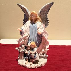 Vintage Resin GUARDIAN ANGEL FIGURINE With Boy And Girl